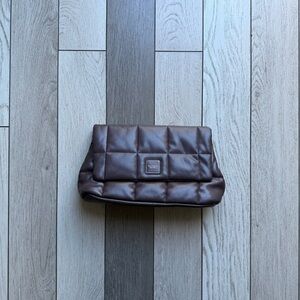 The Victoria Quilted Puffer Clutch Brown NWT